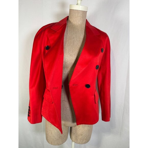 Vintage Escada Germany 80’s Scarlet Red Silky Cotton Fitted Blazer Jacket Sz S - Picture 5 of 16